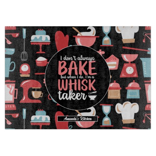 Funny Baking Meme Whisk Taker Retro Bakery Pattern Cutting Board