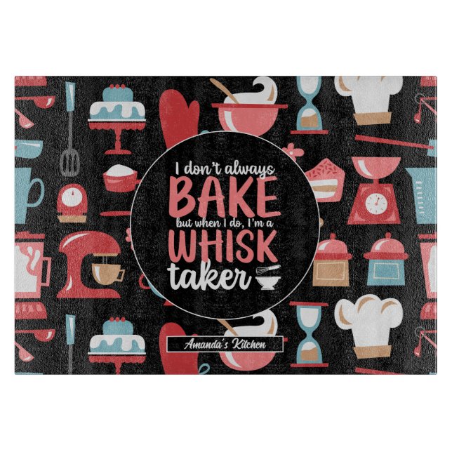 Funny Baking Meme Whisk Taker Retro Bakery Pattern Cutting Board (Front)