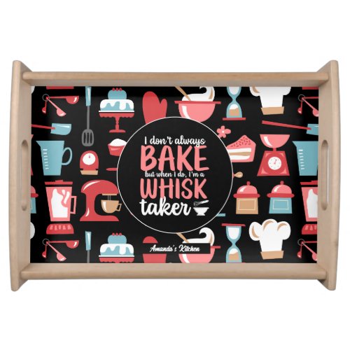Funny Baking Meme Whisk Taker Retro Bakery Pattern Serving Tray