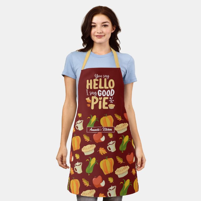 Funny Baking Pie Pun Thanksgiving Food Pattern Apron (Worn)