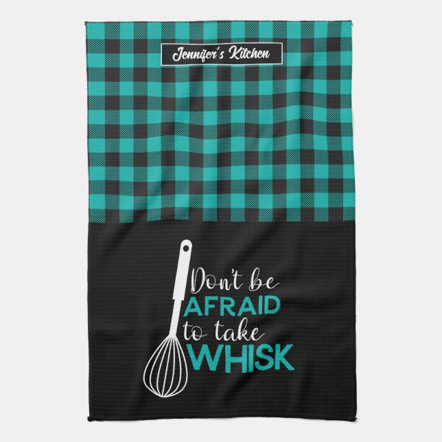 Funny Baking Pun Baker Take Whisk Plaid Pattern Kitchen Towel (Vertical)