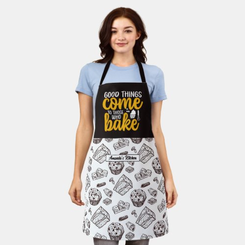 Funny Baking Pun Vintage Cake and Muffin Pattern Apron