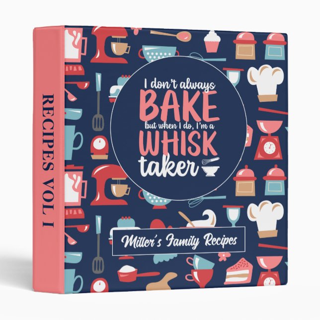 Funny Baking Pun Whisk Taker Retro Bakery Pattern 3 Ring Binder (Front/Spine)