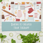 Funny Baking Saying Modern Kitchen Blue Kitchen Towel<br><div class="desc">Funny Baking Saying Modern Kitchen Blue Kitchen Towel Tea Towel features a colorful kitchen themed pattern with the editable text "Baking is cheaper than therapy" in modern script typography. Perfect gift for those who enjoy baking, cooking and being in the kitchen for Christmas, birthday, Mother's Day and for those that...</div>