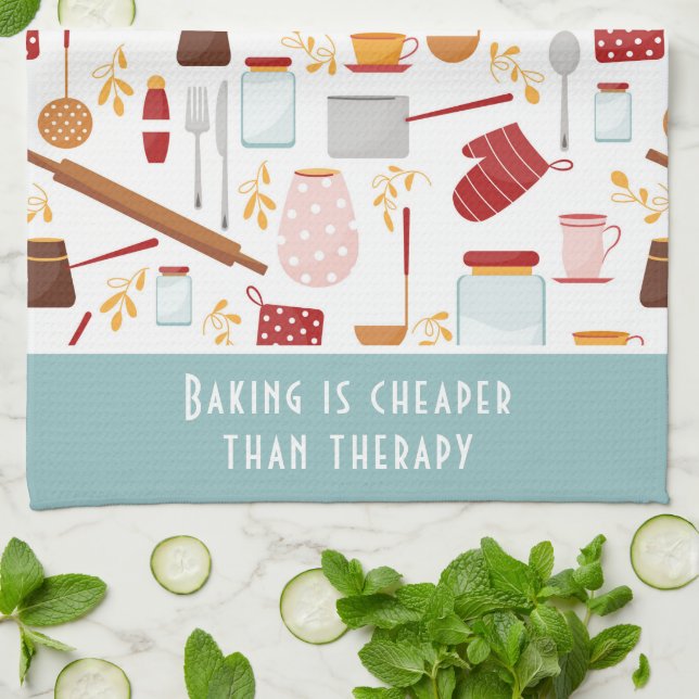 Funny Baking Saying Modern Kitchen Blue Kitchen Towel (Folded)