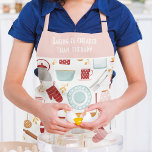 Funny Baking Saying Modern Kitchen Pink Apron<br><div class="desc">Funny Baking Saying Modern Kitchen Pink Apron features a colorful kitchen themed pattern with the editable text "Baking is cheaper than therapy" in modern script typography. Perfect gift for Christmas,  birthday,  Mother's Day and for those that enjoy baking an cooking. Designed by ©Evco Studio www.zazzle.com/store/evcostudio</div>