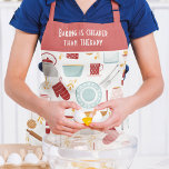 Funny Baking Saying Modern Kitchen Red Apron<br><div class="desc">Funny Baking Saying Modern Kitchen Red Apron features a colorful kitchen themed pattern with the editable text "Baking is cheaper than therapy" in modern script typography. Perfect gift for Christmas,  birthday,  Mother's Day and for those that enjoy baking and cooking. Designed by ©Evco Studio www.zazzle.com/store/evcostudio</div>