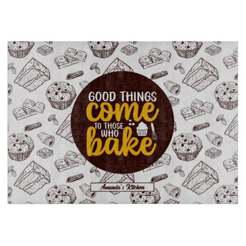 Funny Baking Vintage Cake Muffin Bakery Pattern Cutting Board