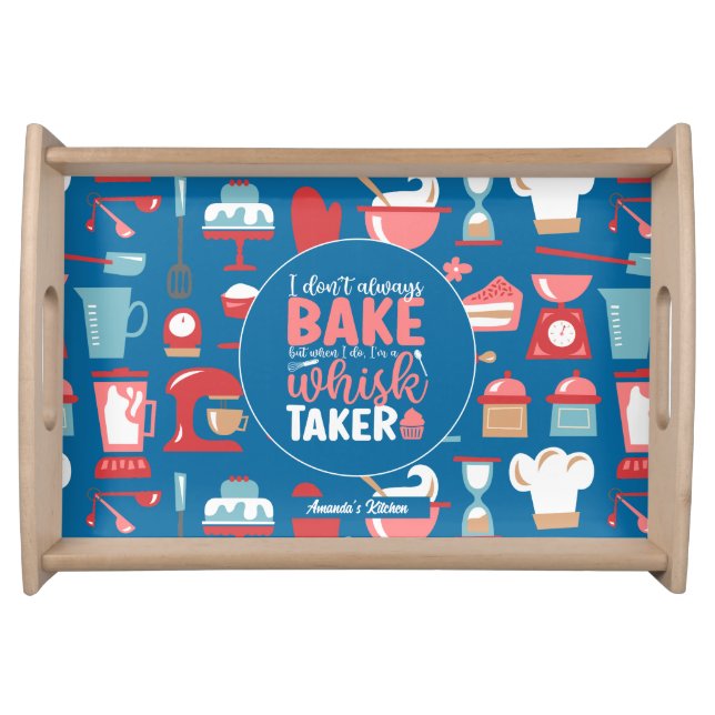 Funny Baking Whisk Taker Cool Retro Baker Pattern Serving Tray (Front)