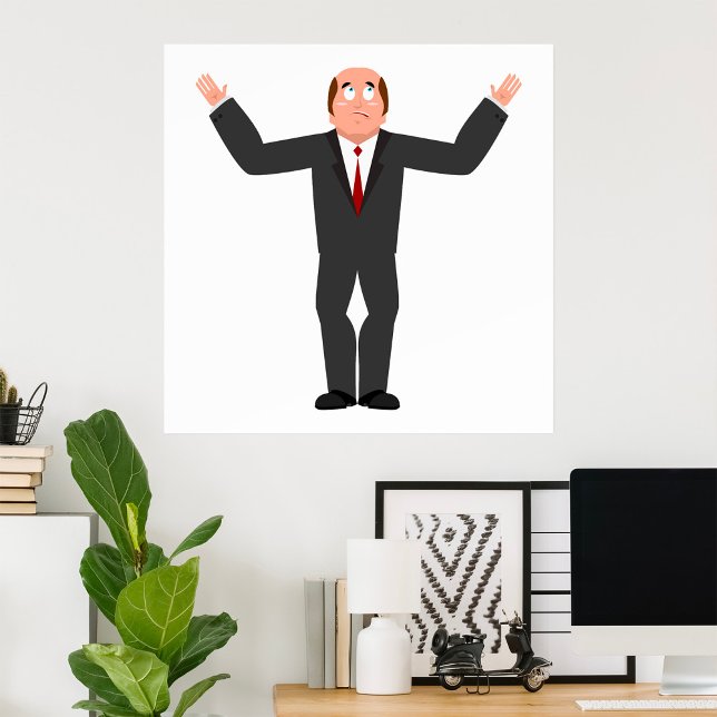Funny Bald Businessman Shrugging Humorous  Poster (Creator Uploaded)