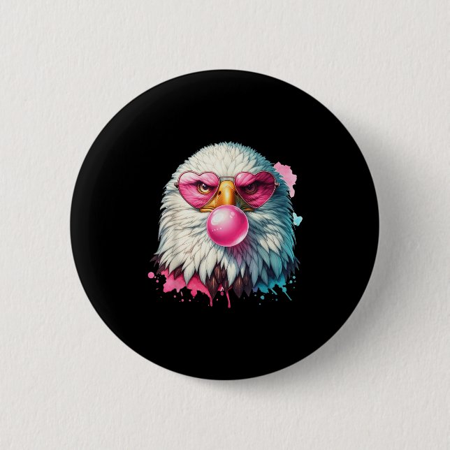 Funny Bald Eagle Cute Eagle With Nk Gles And Bubbl Button (Front)