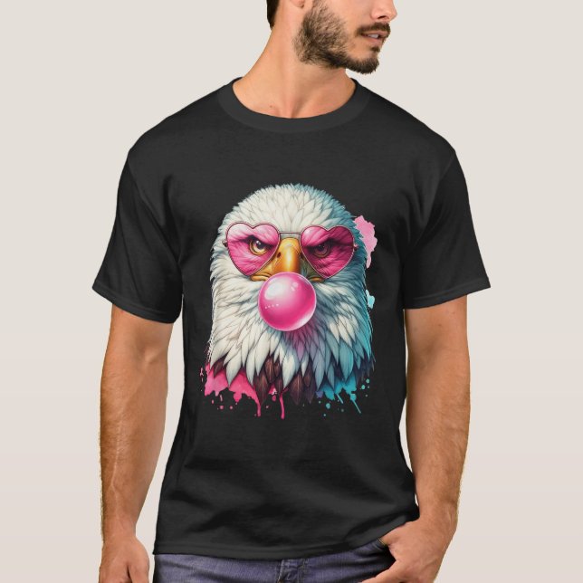 Funny Bald Eagle Cute Eagle With Nk Gles And Bubbl T-Shirt (Front)