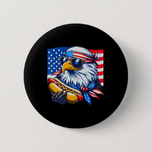 Funny Bald Eagle Hotdog American Flag 4th Of July Button