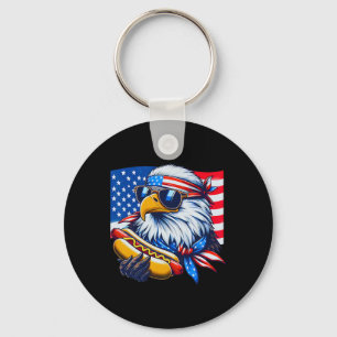 Funny Bald Eagle Hotdog American Flag 4th Of July Keychain