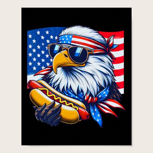 Funny Bald Eagle Hotdog American Flag 4th Of July  Poster