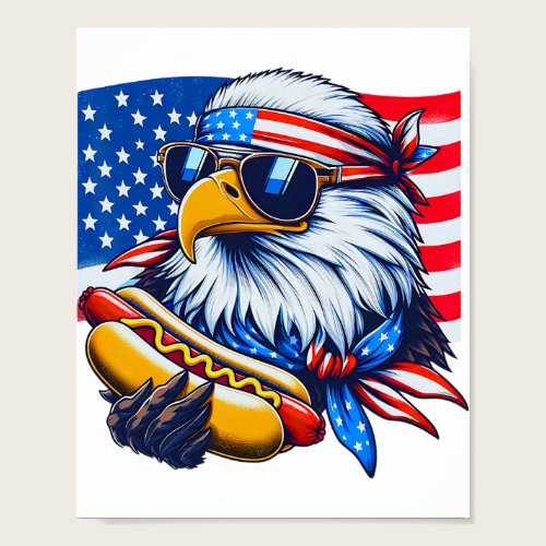 Funny Bald Eagle Hotdog American Flag 4th Of July  Poster