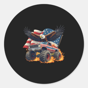 Funny Bald Eagle Monster Truck 4th Of July Patriot Classic Round Sticker