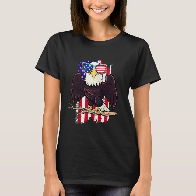 Funny Bald Eagle Sunglasses American Flag 4th Of J T-Shirt (Front)