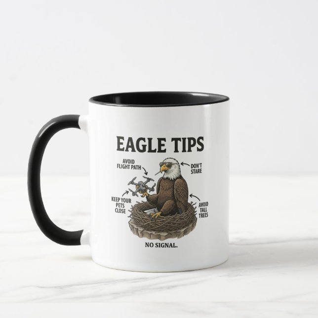 Funny Bald Eagle Tips Nature Survival Humor Mug (Left)