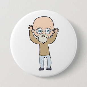 Funny Bald Quirky Old Man with Beard Button