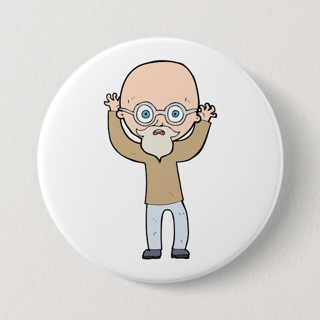 Funny Bald Quirky Old Man with Beard Button (Front)
