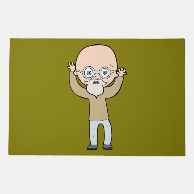 Funny Bald Quirky Old Man with Beard Doormat (Front)