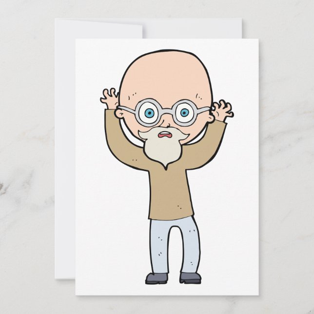 Funny Bald Quirky Old Man with Beard Invitation (Front)