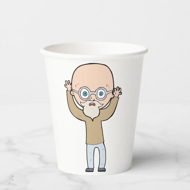 Funny Bald Quirky Old Man with Beard Paper Cups (Front)