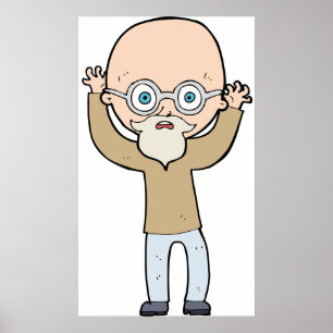 Funny Bald Quirky Old Man with Beard Poster