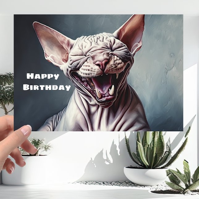 Funny Bald Sphynx Pussy Cat - Happy Birthday Card (Creator Uploaded)