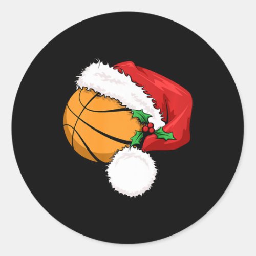 Funny Ball Basketball Santa Hat Merry Christmas Xm Classic Round Sticker