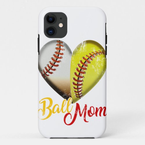 Funny Ball Mom  Heart design Gift for Baseball iPhone 11 Case