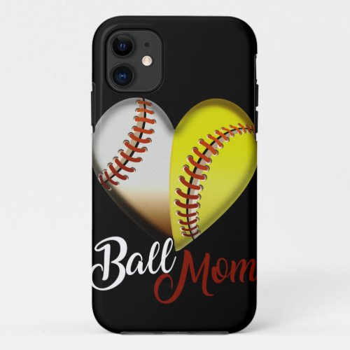 Funny Ball Mom  Heart design Gift for Baseball iPhone 11 Case