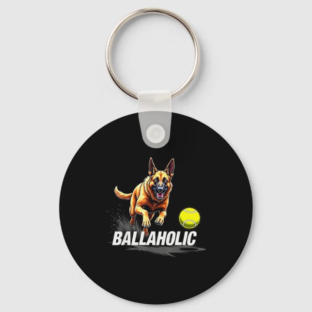 Funny Ballaholic Belgian Shepherd Dog Chasing Mali Keychain (Front)