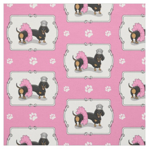 Funny Ballerina Princess Dachshund (black & tan) Fabric