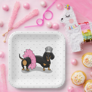 Funny Ballerina Princess Dachshund (black & tan) Paper Plates