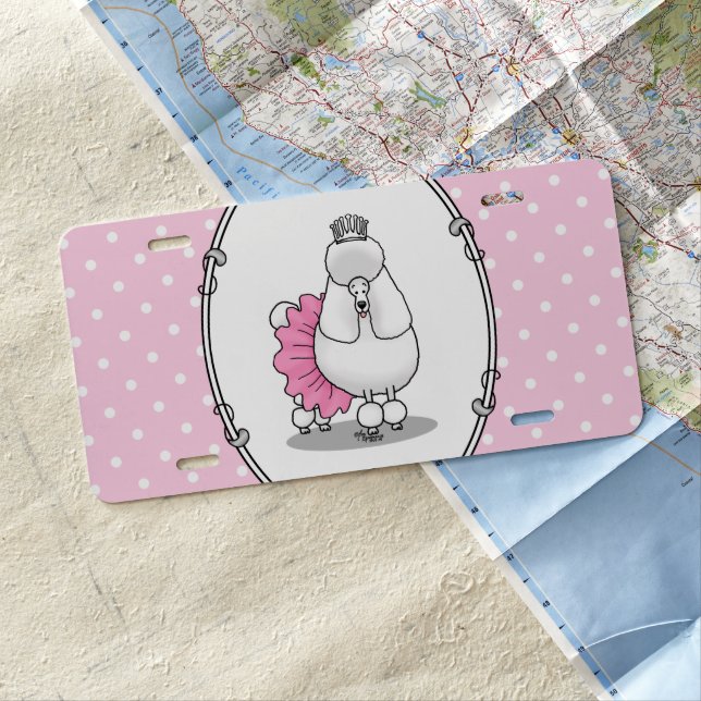 Funny Ballet Ballerina Princess Poodle Dog (white) License Plate (In Situ)
