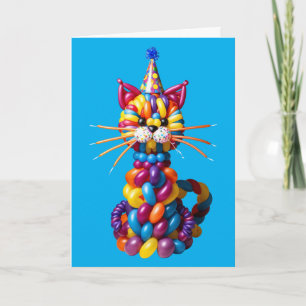 Funny Balloon Cat Art Colorful Animal Humor Card