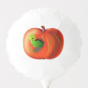 Funny Balloon with Happy Worm In Red Apple