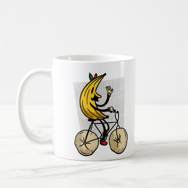 Funny Banana Biker Cartoon Design Coffee Mug (Left)