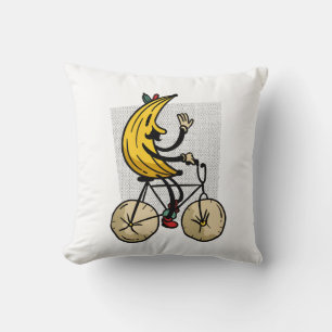 Funny Banana Biker Cartoon Design Throw Pillow