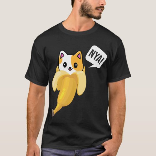 Funny Banana Cat Nya Cute Cat Kitten Banana Fruit  T_Shirt