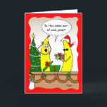 Funny Banana Christmas Card - Custom Holiday Cards<br><div class="desc">Looking for funny banana Christmas cards? Personalize your funny banana holiday greeting card with your own custom message. You can even change what the quotation bubble says! This cheerful red and green comical card features a banana wearing a Santa hat and holding a loaf of banana bread. It is sure...</div>