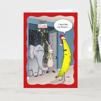 Funny Banana Donkey Elephant Political Christmas Holiday Card by Raphaela_Wilson at Zazzle