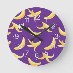 Funny Banana Party pattern colorful - editable Round Clock