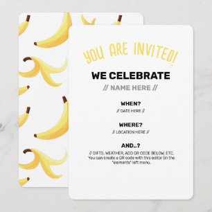 Funny Banana Pun Party pattern colorful - editable Invitation