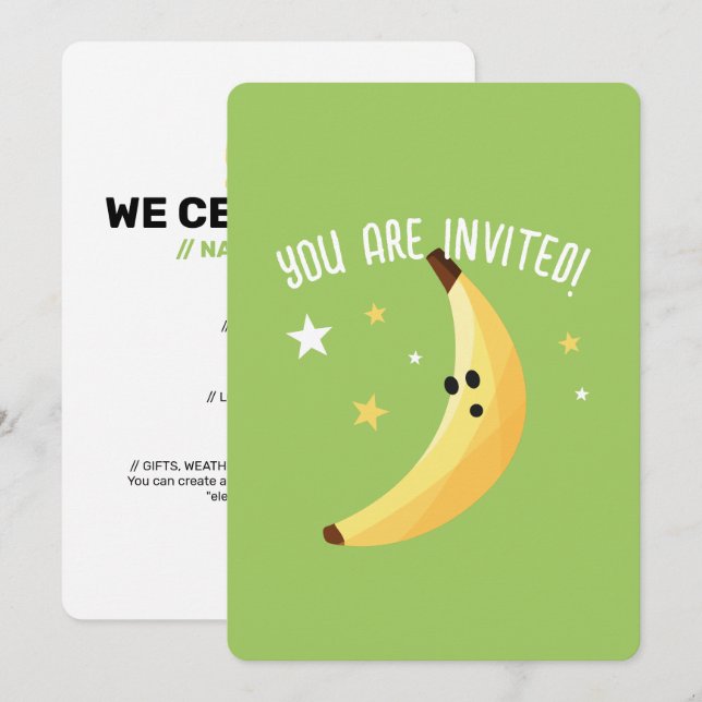Funny Banana Pun Party pattern colorful - editable Invitation (Front/Back)