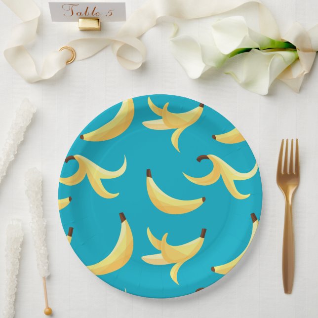 Funny Banana Pun Party pattern colorful - editable Paper Plates (Wedding)