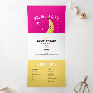 Funny Banana Pun Party pattern colorful - editable Tri-Fold Invitation