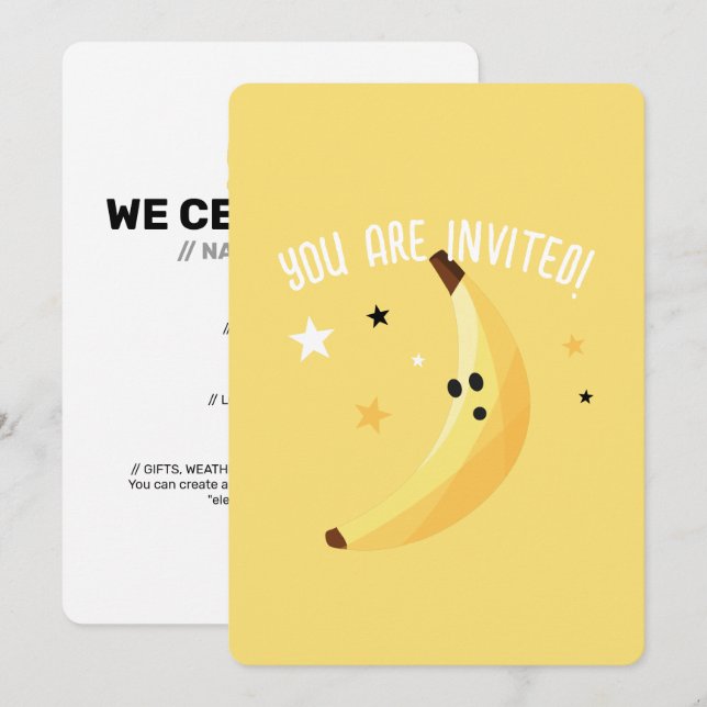 Funny Banana Pun Party pattern favors - editable Invitation (Front/Back)